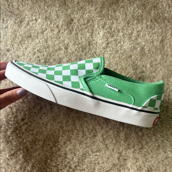 Vans Womens Green and White Checkered Slip-On Sneakers - Picture 11 of 11